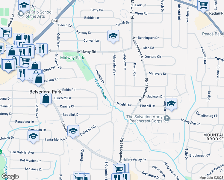 map of restaurants, bars, coffee shops, grocery stores, and more near 1461 Alverado Way in Decatur