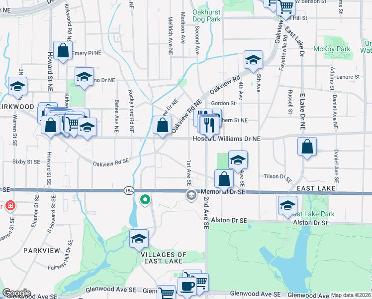 map of restaurants, bars, coffee shops, grocery stores, and more near 69 1st Avenue Southeast in Atlanta