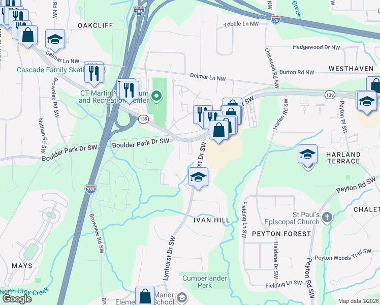 map of restaurants, bars, coffee shops, grocery stores, and more near 3136 Martin Luther King Junior Drive Southwest in Atlanta