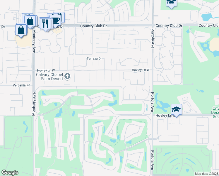 map of restaurants, bars, coffee shops, grocery stores, and more near 323 San Remo Street in Palm Desert