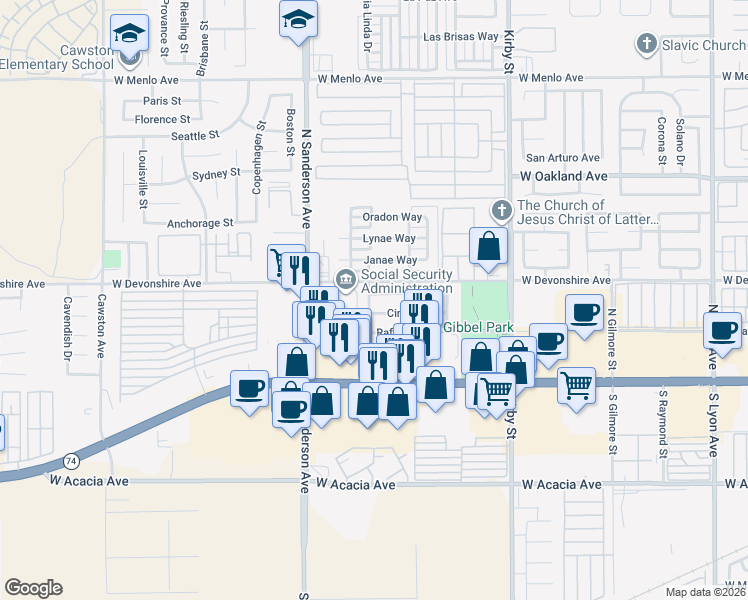 map of restaurants, bars, coffee shops, grocery stores, and more near 2955 Carl Drive in Hemet