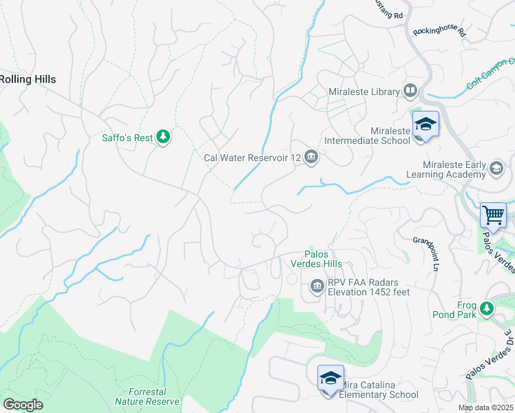 map of restaurants, bars, coffee shops, grocery stores, and more near 79 Eastfield Drive in Rolling Hills