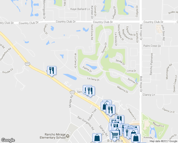 map of restaurants, bars, coffee shops, grocery stores, and more near 24 Palma Drive in Rancho Mirage