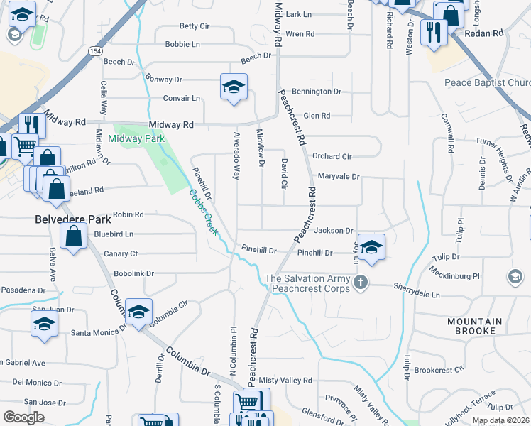 map of restaurants, bars, coffee shops, grocery stores, and more near 3358 Jackson Drive in Decatur