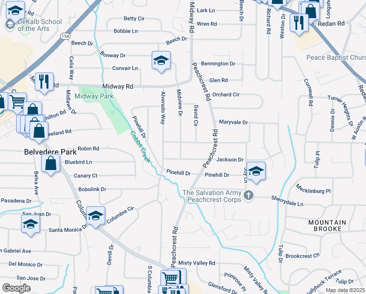 map of restaurants, bars, coffee shops, grocery stores, and more near 3358 Jackson Drive in Decatur