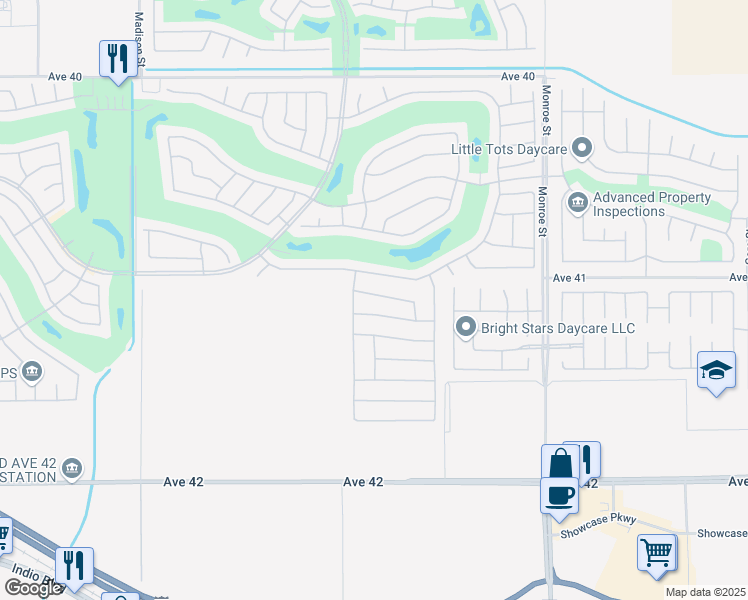 map of restaurants, bars, coffee shops, grocery stores, and more near 81579 Avenida Contento in Indio