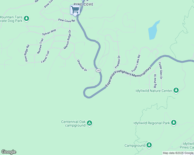 map of restaurants, bars, coffee shops, grocery stores, and more near 25630 Sunrise Drive in Idyllwild-Pine Cove