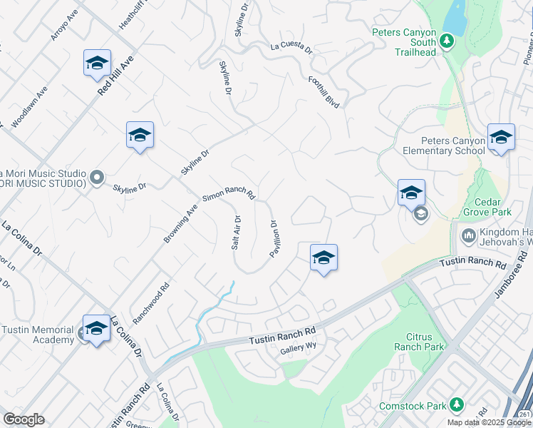 map of restaurants, bars, coffee shops, grocery stores, and more near 2202 Pavillion Drive in Santa Ana