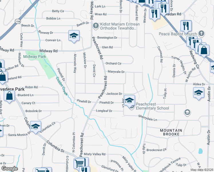 map of restaurants, bars, coffee shops, grocery stores, and more near 3446 Jackson Drive in Decatur