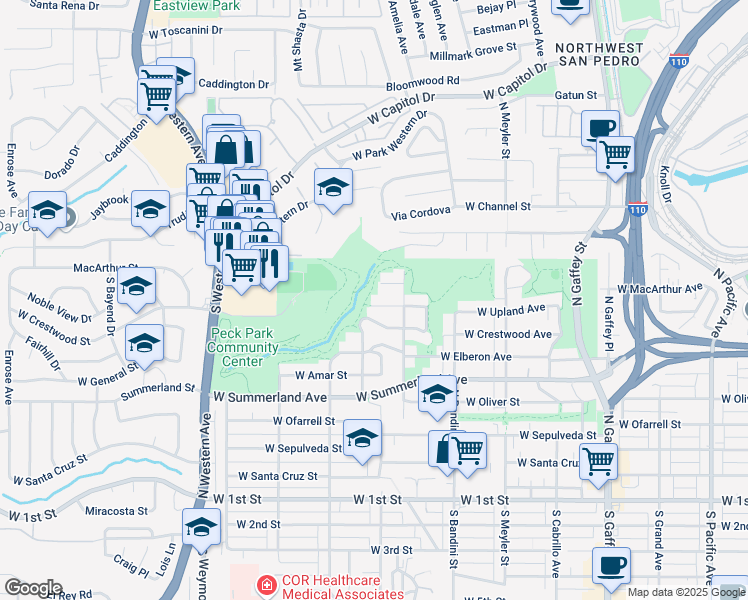 map of restaurants, bars, coffee shops, grocery stores, and more near 1143 West Upland Avenue in Los Angeles