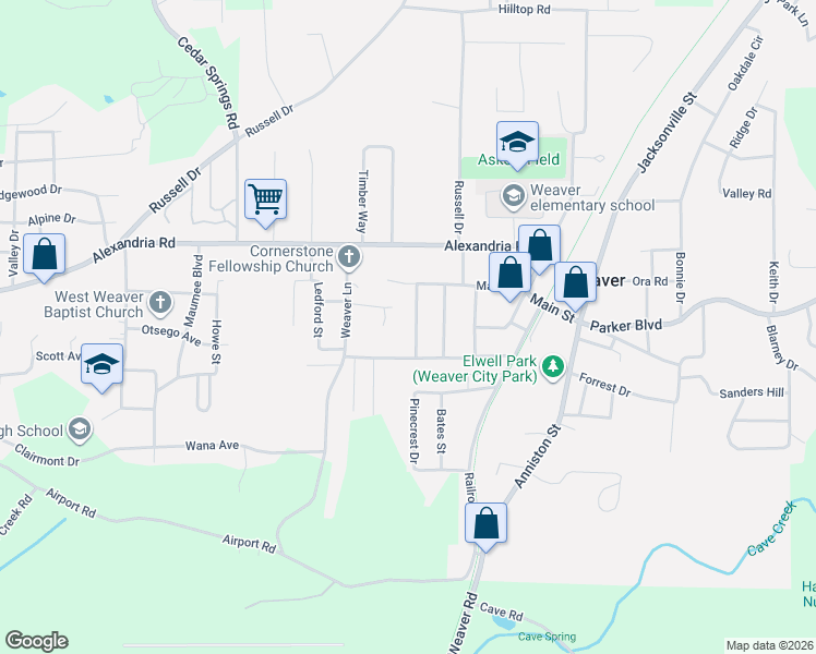 map of restaurants, bars, coffee shops, grocery stores, and more near 514 Meharg Street in Weaver