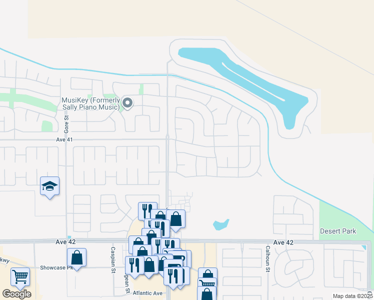 map of restaurants, bars, coffee shops, grocery stores, and more near 83094 Prairie Dunes Way in Indio