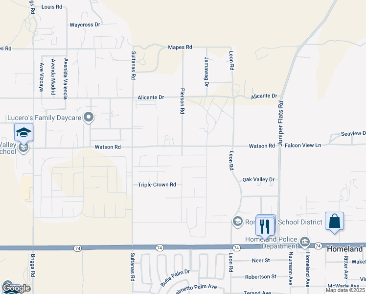 map of restaurants, bars, coffee shops, grocery stores, and more near 25480 Pierson Road in Homeland