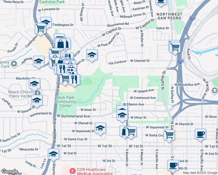 map of restaurants, bars, coffee shops, grocery stores, and more near 1143 West Upland Avenue in Los Angeles