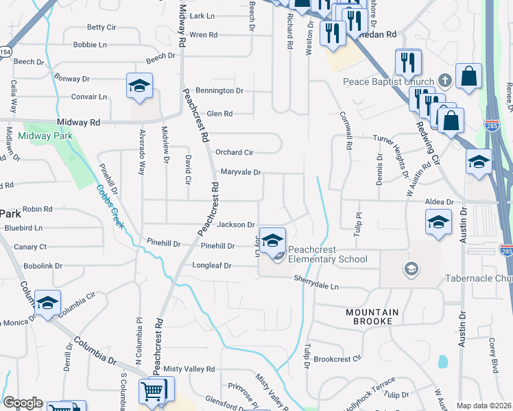 map of restaurants, bars, coffee shops, grocery stores, and more near 3476 Jackson Drive in Decatur