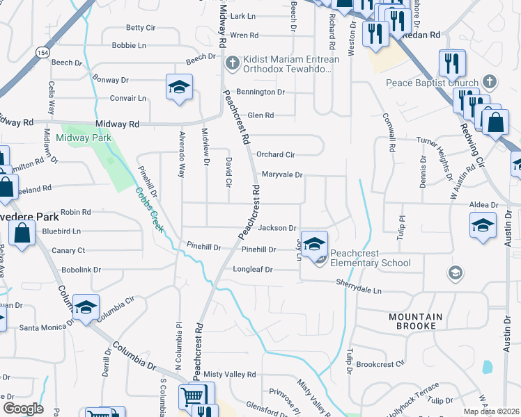 map of restaurants, bars, coffee shops, grocery stores, and more near 3446 Jackson Drive in Decatur