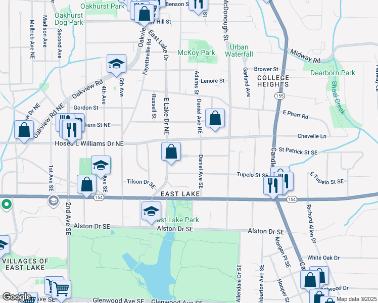 map of restaurants, bars, coffee shops, grocery stores, and more near 2653 Arbor Avenue Southeast in Atlanta