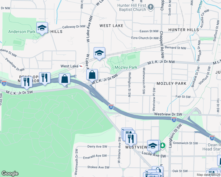 map of restaurants, bars, coffee shops, grocery stores, and more near 190 Racine Street Southwest in Atlanta