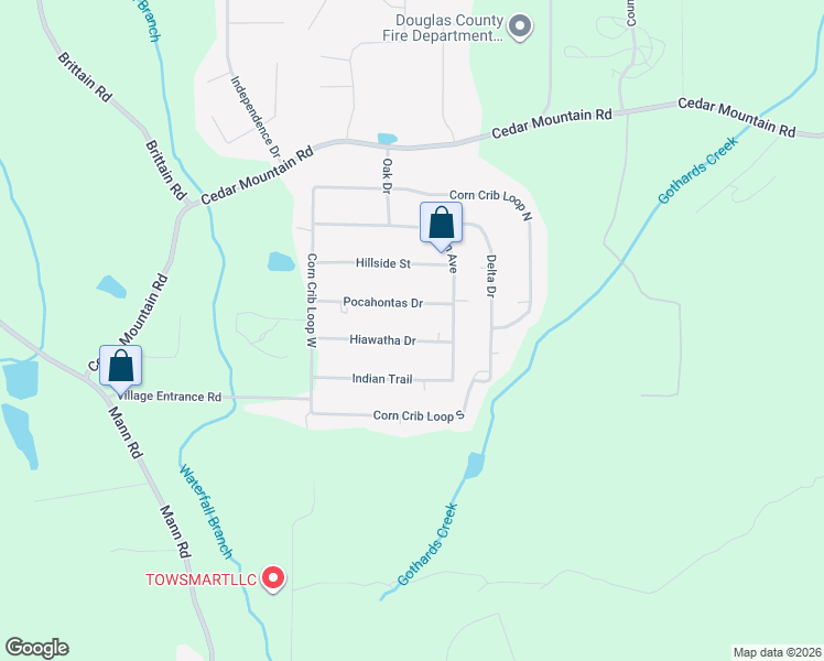 map of restaurants, bars, coffee shops, grocery stores, and more near 7504 Hiawatha Drive in Douglasville