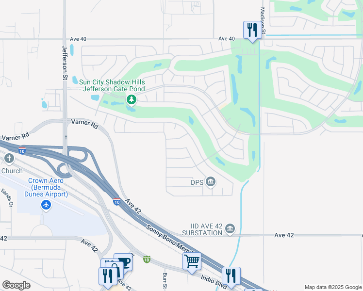 map of restaurants, bars, coffee shops, grocery stores, and more near 80592 Avenida Santa Eugenia in Indio