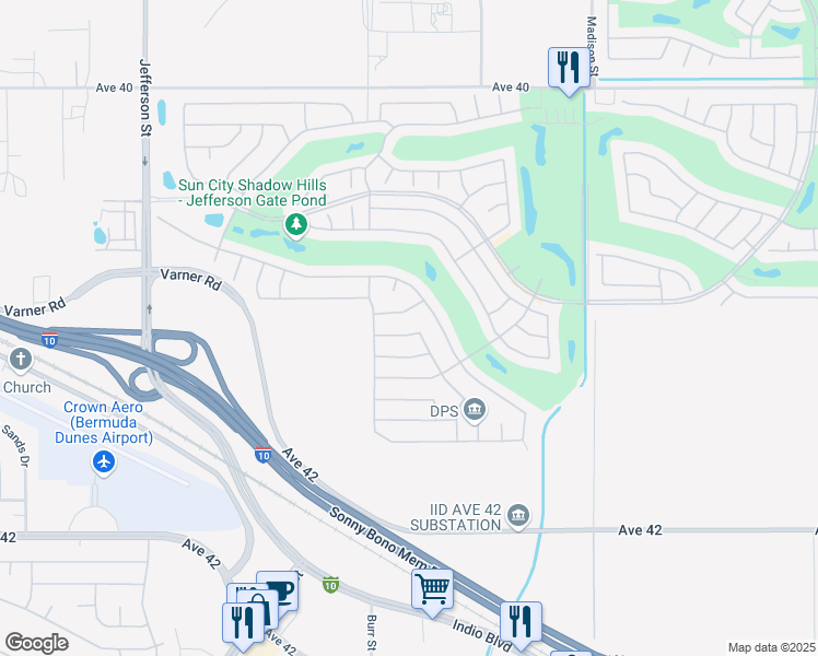 map of restaurants, bars, coffee shops, grocery stores, and more near 80592 Avenida Santa Eugenia in Indio
