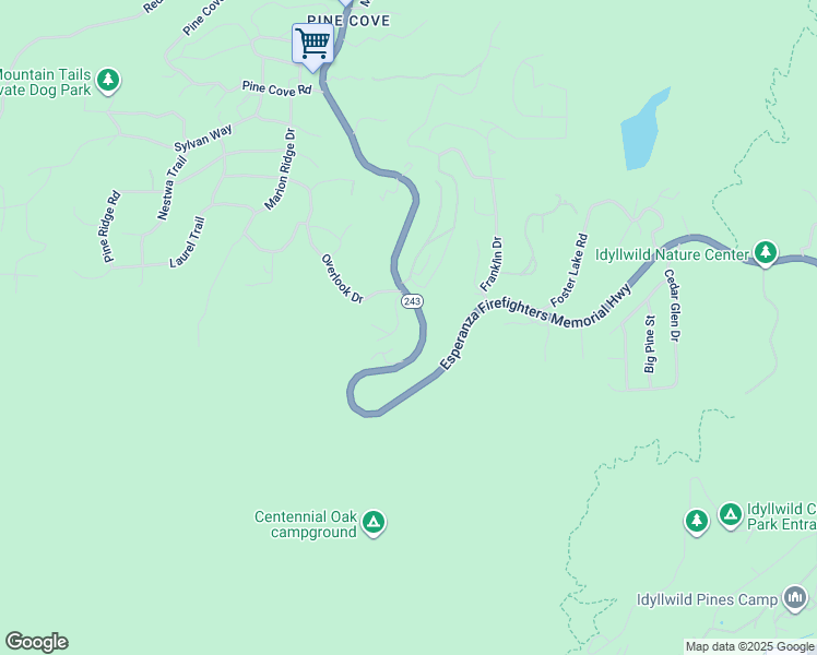 map of restaurants, bars, coffee shops, grocery stores, and more near 25630 Sunrise Drive in Idyllwild-Pine Cove