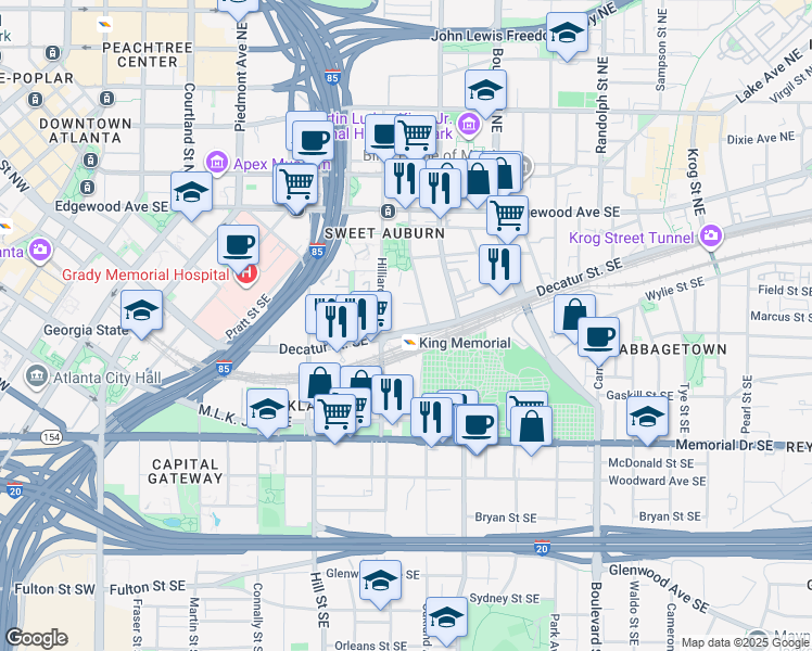 map of restaurants, bars, coffee shops, grocery stores, and more near in Atlanta