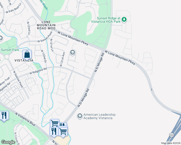 map of restaurants, bars, coffee shops, grocery stores, and more near 11836 West Morning Vista Drive in Peoria