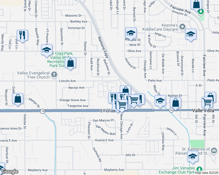 map of restaurants, bars, coffee shops, grocery stores, and more near in Valle Vista