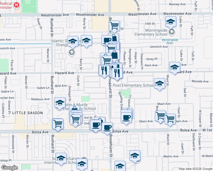 map of restaurants, bars, coffee shops, grocery stores, and more near 14652 Cheshire Avenue in Westminster