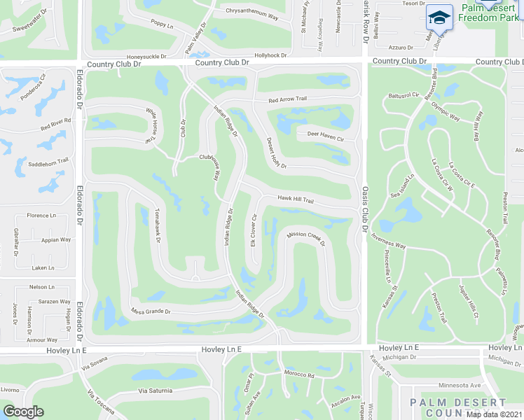 map of restaurants, bars, coffee shops, grocery stores, and more near 580 Elk Clover Circle in Palm Desert