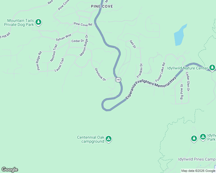 map of restaurants, bars, coffee shops, grocery stores, and more near 53040 Starlite Lane in Idyllwild-Pine Cove
