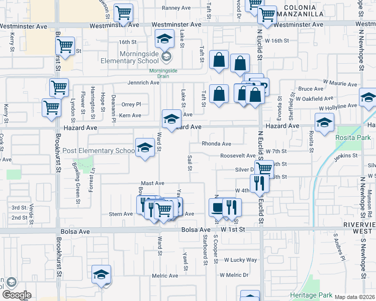 map of restaurants, bars, coffee shops, grocery stores, and more near 14611 Sail Street in Garden Grove