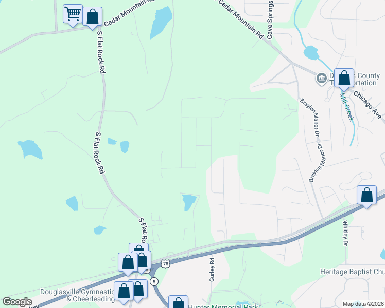 map of restaurants, bars, coffee shops, grocery stores, and more near 7243 Lacey Drive in Douglasville