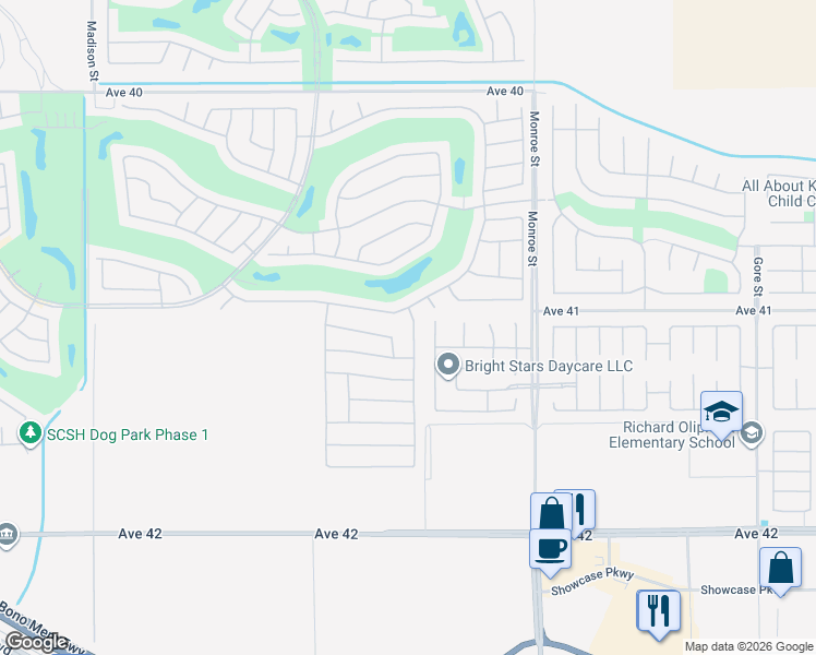 map of restaurants, bars, coffee shops, grocery stores, and more near 41073 Calle Pueblo in Indio