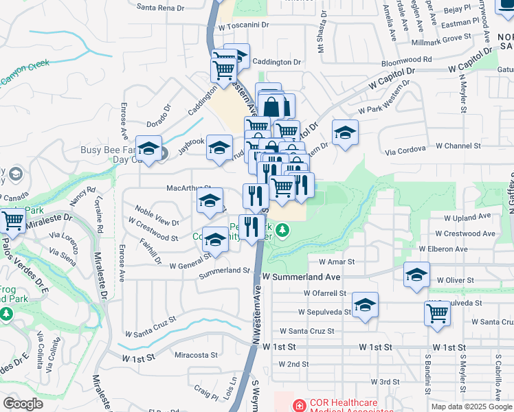 map of restaurants, bars, coffee shops, grocery stores, and more near 29505 South Western Avenue in Rancho Palos Verdes