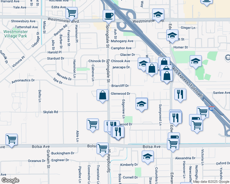 map of restaurants, bars, coffee shops, grocery stores, and more near 6081 Hardwick Circle in Huntington Beach