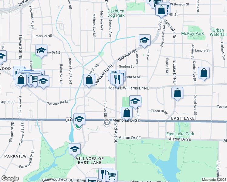 map of restaurants, bars, coffee shops, grocery stores, and more near 2347 Hosea L Williams Drive Southeast in Atlanta