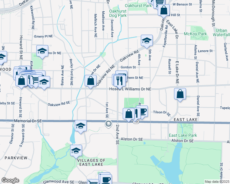 map of restaurants, bars, coffee shops, grocery stores, and more near 62 1st Avenue Northeast in Atlanta