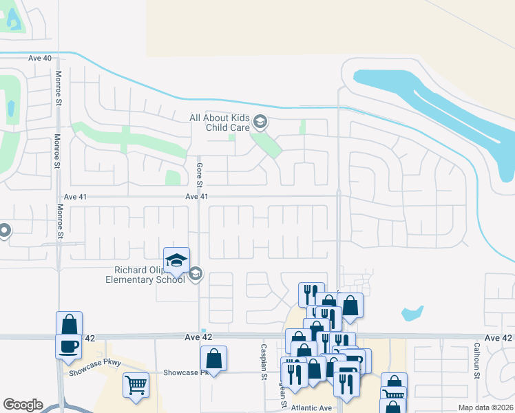 map of restaurants, bars, coffee shops, grocery stores, and more near 41054 Rawling Court in Indio