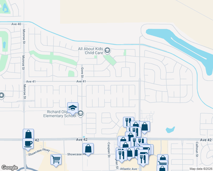 map of restaurants, bars, coffee shops, grocery stores, and more near 41183 Dover Court in Indio