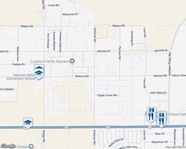 map of restaurants, bars, coffee shops, grocery stores, and more near 30489 Avenida Palmera in Homeland