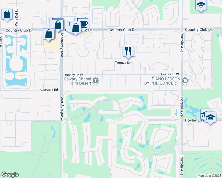map of restaurants, bars, coffee shops, grocery stores, and more near 40532 Corte Placitas in Palm Desert