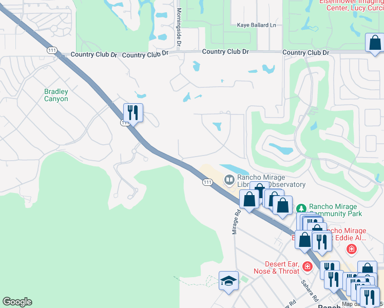 map of restaurants, bars, coffee shops, grocery stores, and more near 40990 Paxton Drive in Rancho Mirage