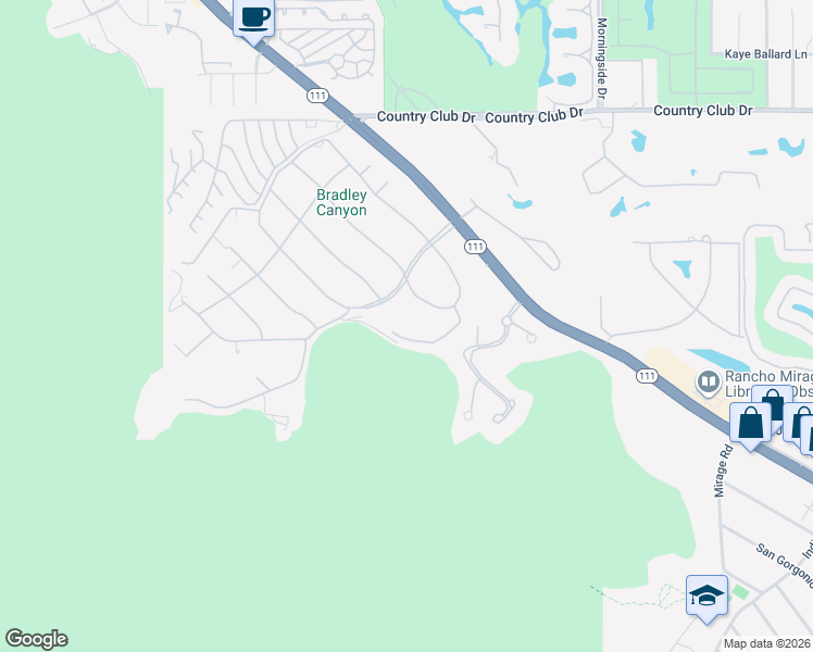 map of restaurants, bars, coffee shops, grocery stores, and more near 70663 Oroville Circle in Rancho Mirage