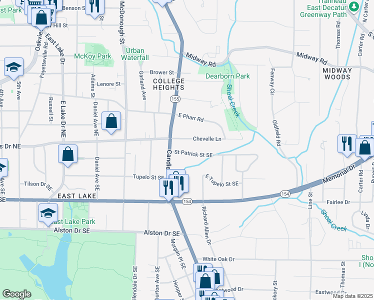 map of restaurants, bars, coffee shops, grocery stores, and more near 2925 Chevelle Lane Southeast in Atlanta