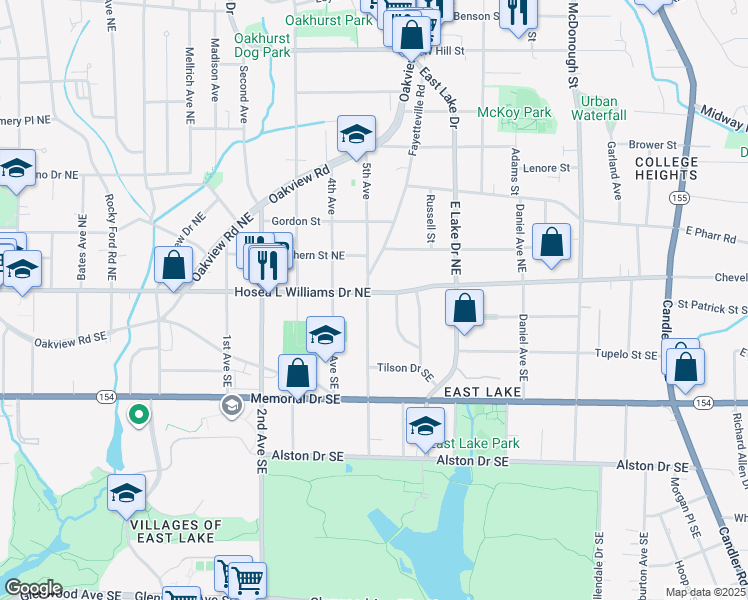 map of restaurants, bars, coffee shops, grocery stores, and more near 2516 Hosea L Williams Drive Northeast in Atlanta