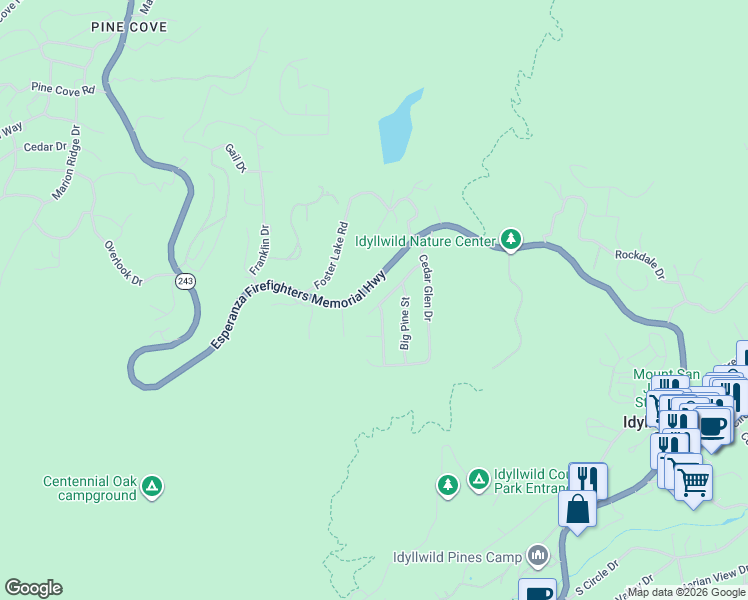 map of restaurants, bars, coffee shops, grocery stores, and more near 53580 Jeffery Pine Road in Idyllwild-Pine Cove