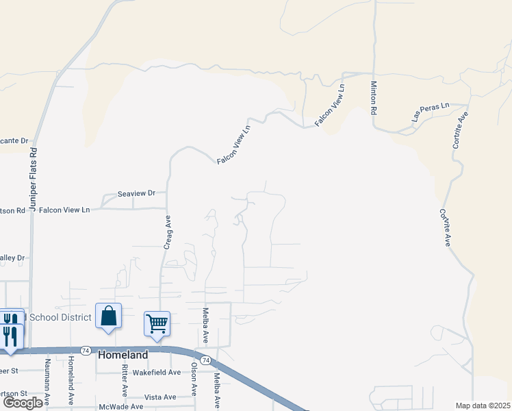 map of restaurants, bars, coffee shops, grocery stores, and more near 25490 Granite Valley Trail in Homeland