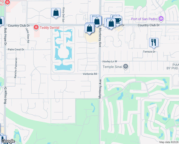 map of restaurants, bars, coffee shops, grocery stores, and more near 5 Corte Del Sol in Rancho Mirage
